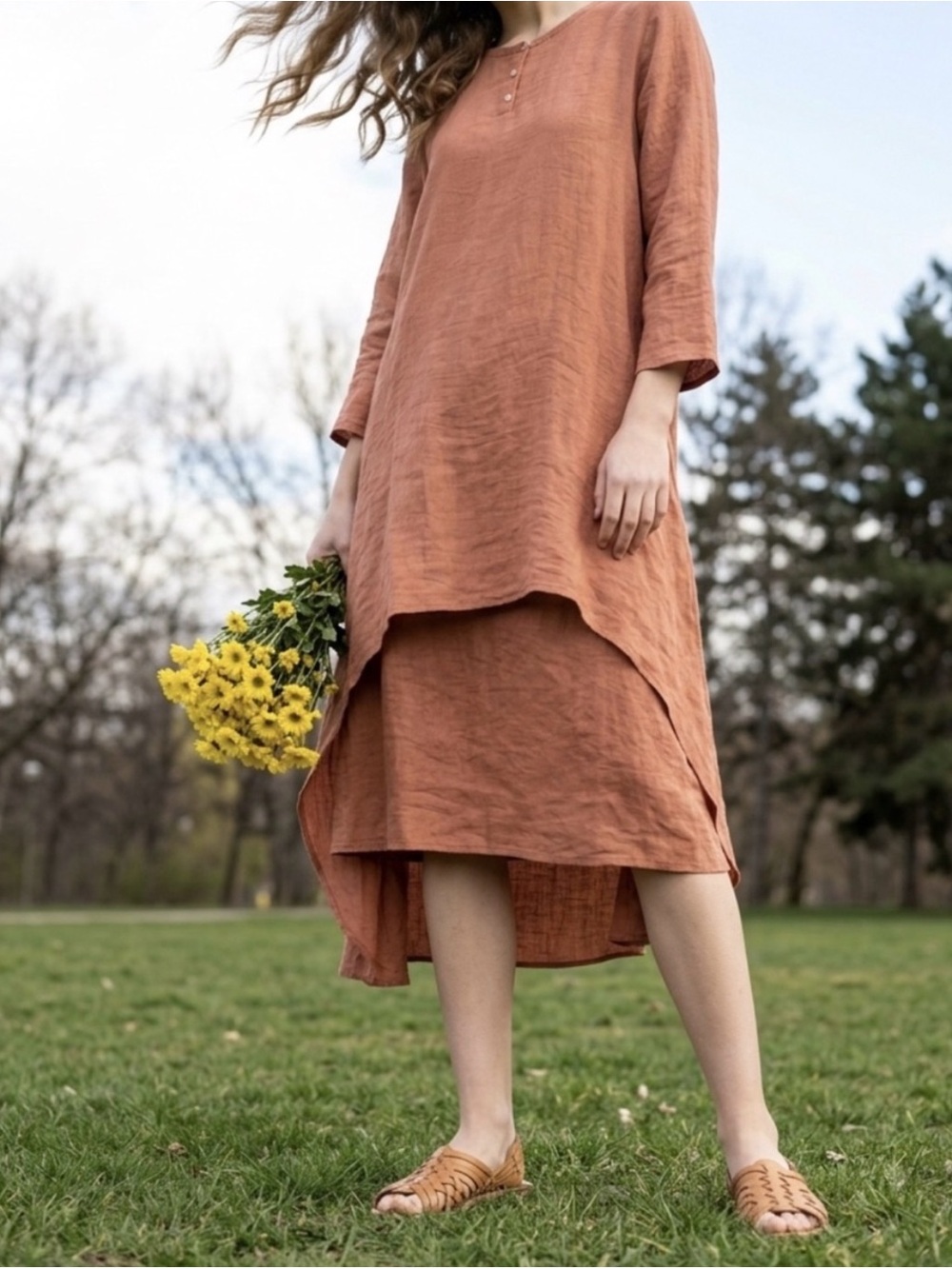 Copper Orange Long Sleeve Summer bohemian’s Tunic dress